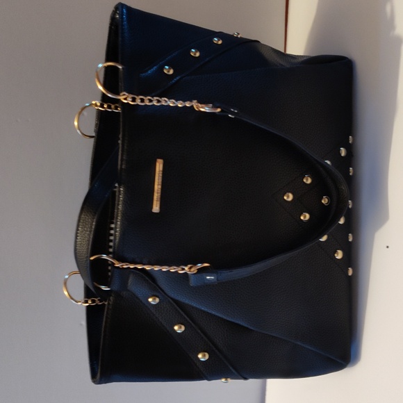 Alexis Bindel tote purse vegan black leather with gold studs in a unique design - Picture 2 of 5